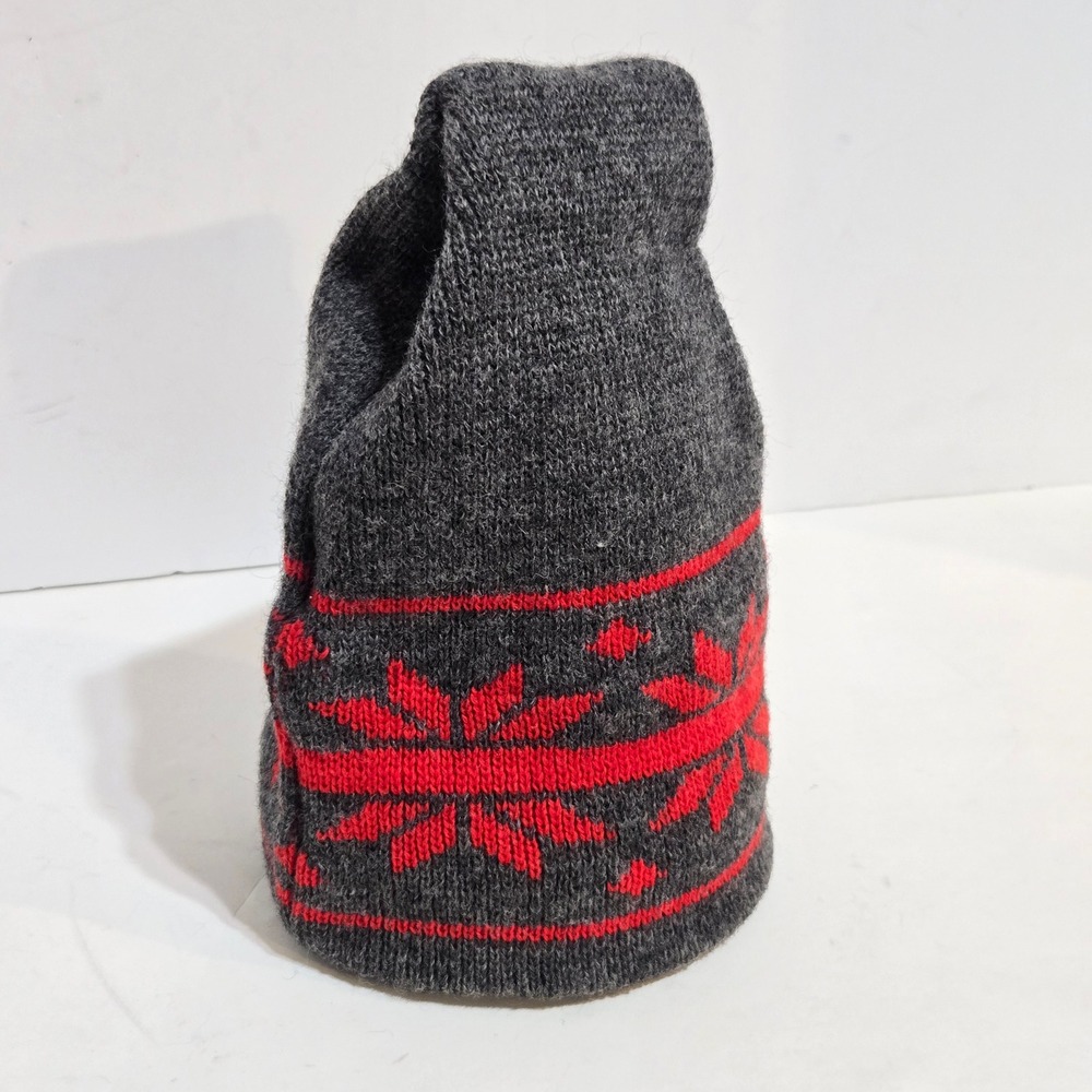 Wigwam Beanie Unisex Gray Red Wool Nordic Snowflake Knit Hat USA Ski Fits Small